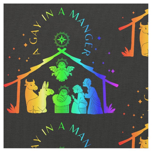 gay manger lgbtq christmas funny fabric (Close Up)