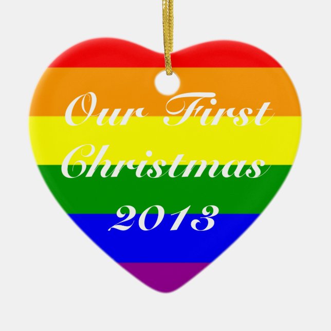 Gay Marriage First Christmas Ceramic Ornament (Front)