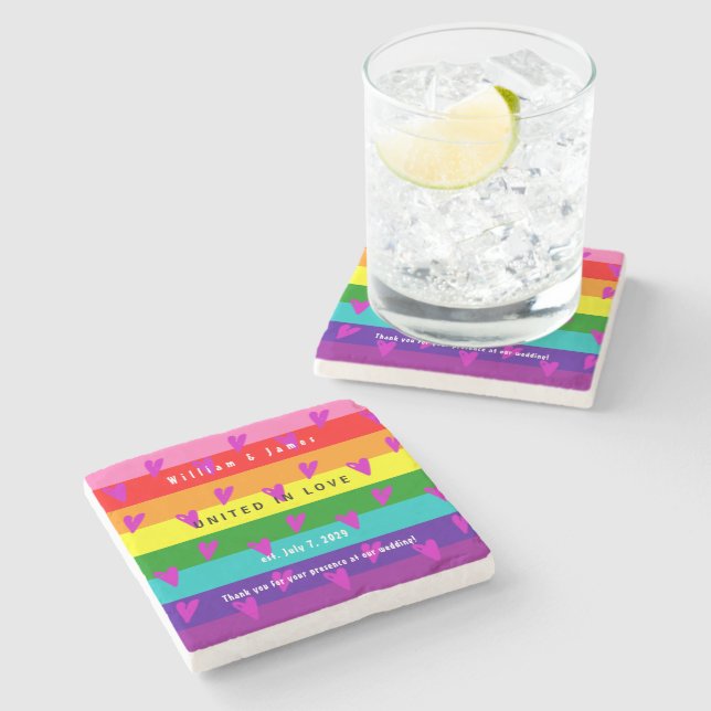 Gay Marriage LGBTQ Wedding Thank You Stone Coaster (Side)