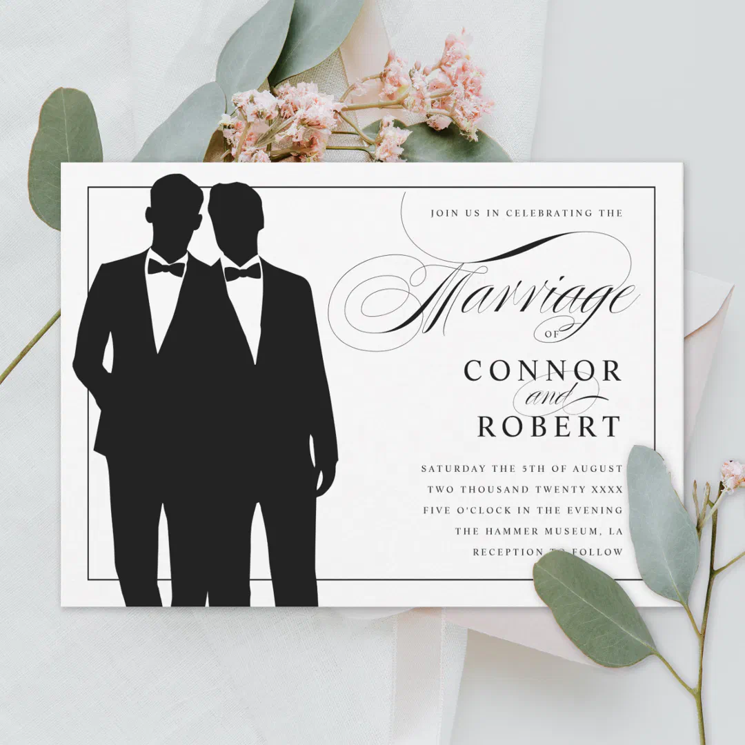 Gay Marriage Two Grooms Wedding Invitation