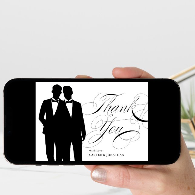 Gay Marriage Two Grooms Wedding Thank You Card (Front Digital)