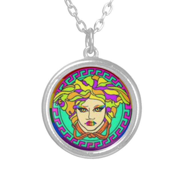 Gay Medusa LGBTQ Rainbow Pride Unisex  Silver Plated Necklace (Front)