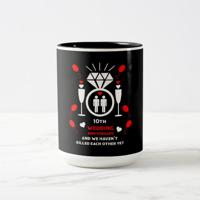Gay Men 10th Wedding Anniversary   Banner Two-Tone Coffee Mug (Center)