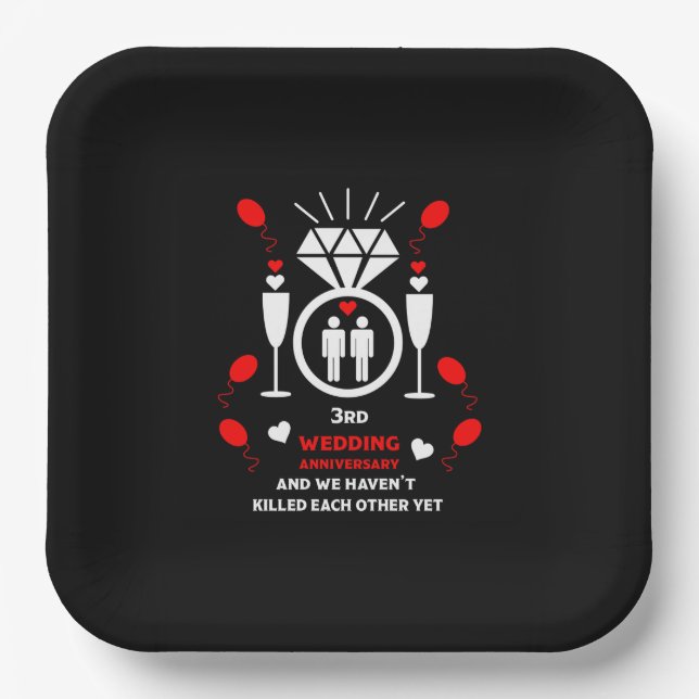 Gay Men 3rd Wedding Anniversary   Paper Plates (Front)