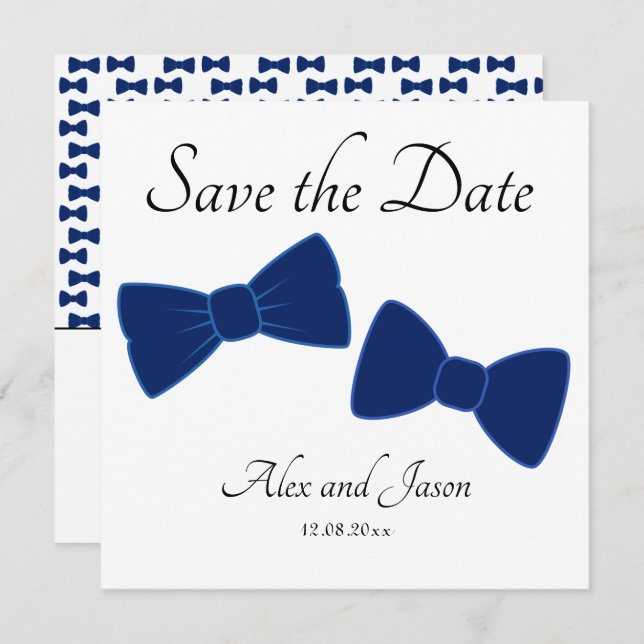 Gay Men Bow Tie Blue White Save the Date Wedding (Front/Back)
