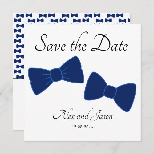 Gay Men Bow Tie Blue White Save the Date Wedding