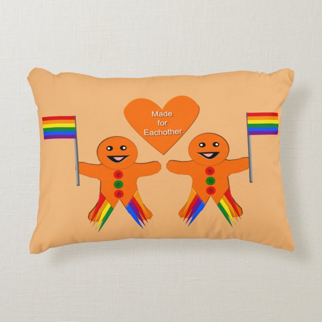 Gay Men Christmas Gingerbread Couple Accent Pillow (Front)
