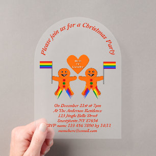 Gay Men Christmas Gingerbread Couple Custom Acrylic Invitations