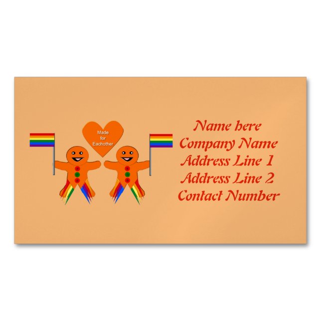Gay Men Christmas Gingerbread Couple Custom Business Card Magnet (Front)