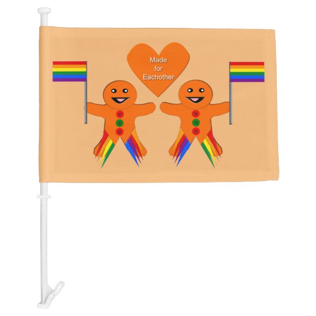 Gay Men Christmas Gingerbread Couple Custom Car Flag (Front)