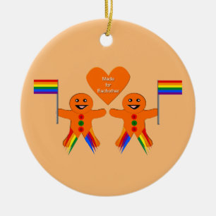 Gay Men Christmas Gingerbread Couple Custom Ceramic Ornament