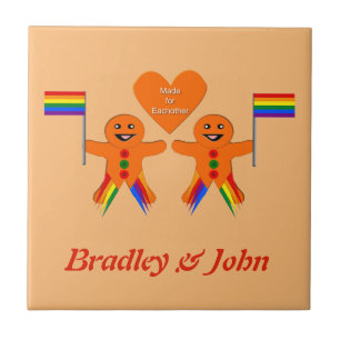 Gay Men Christmas Gingerbread Couple Custom Ceramic Tile