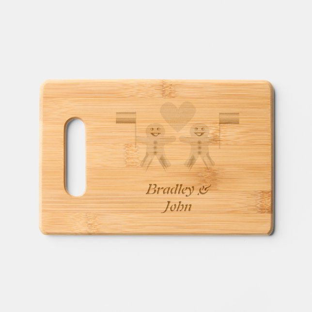Gay Men Christmas Gingerbread Couple Custom Engraved Cutting Board (Front)