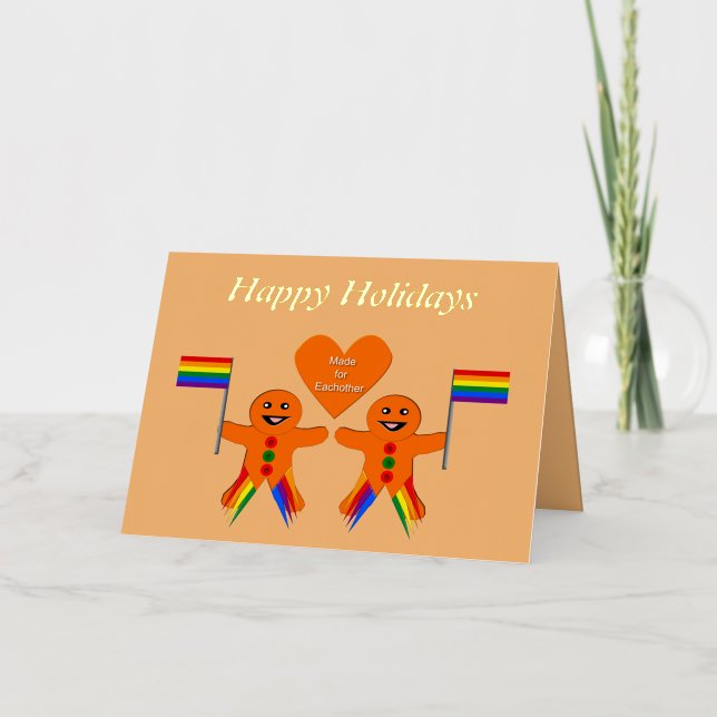 Gay Men Christmas Gingerbread Couple Custom Foil Greeting Card (Front)
