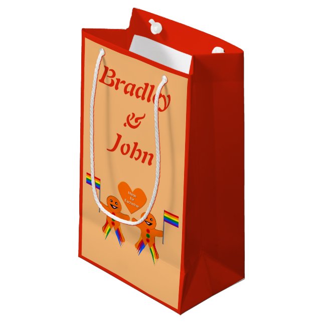 Gay Men Christmas Gingerbread Couple Custom Small Gift Bag (Front Angled)