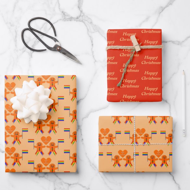 Gay Men Christmas Gingerbread Couple Custom Wrapping Paper Sheets (Front)