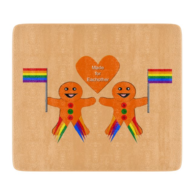 Gay Men Christmas Gingerbread Couple Cutting Board (Front)