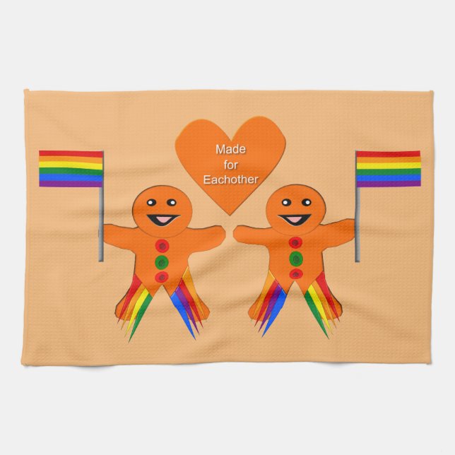 Gay Men Christmas Gingerbread Couple Kitchen Towel (Horizontal)