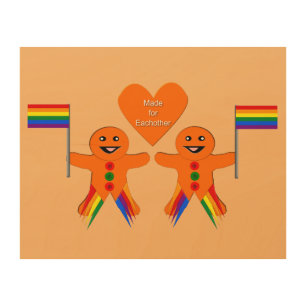 Gay Men Christmas Gingerbread Couple Wood Wall Art