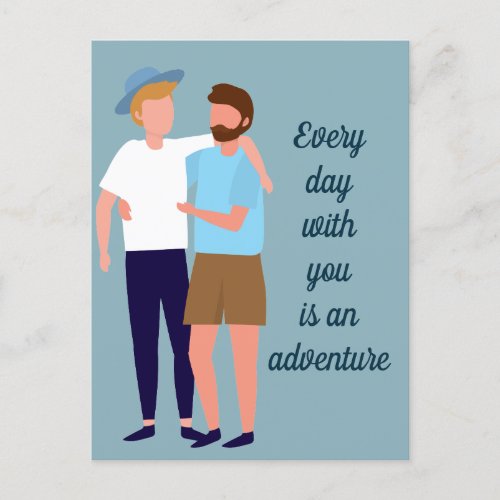 Gay Men Couple in Love Anniversary Custom Quote Postcard