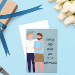 Gay Men Couple in Love Anniversary Valentines Day Card<br><div class="desc">This LGBT greeting card features two gay men in love. One man in the couple is blonde wearing a hat and the other male is brunette with a beard. The front of this sweet LGBTQ Valentines Day or Anniversary card reads "every day with you is an adventure." Customize the inside...</div>