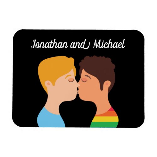Gay Men Couple Kiss Custom LGBTQ Pride Monogram Magnet