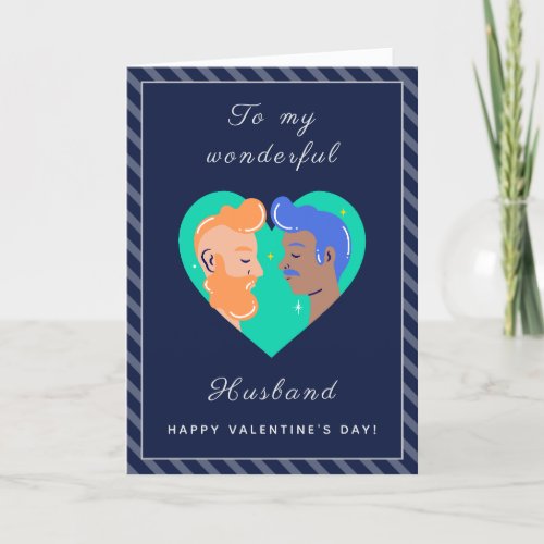 Gay Men Couple Love Valentines Day Striped Modern Holiday Card
