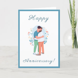 Gay Men Couple Wedding Anniversary Hugging Romance Holiday Card