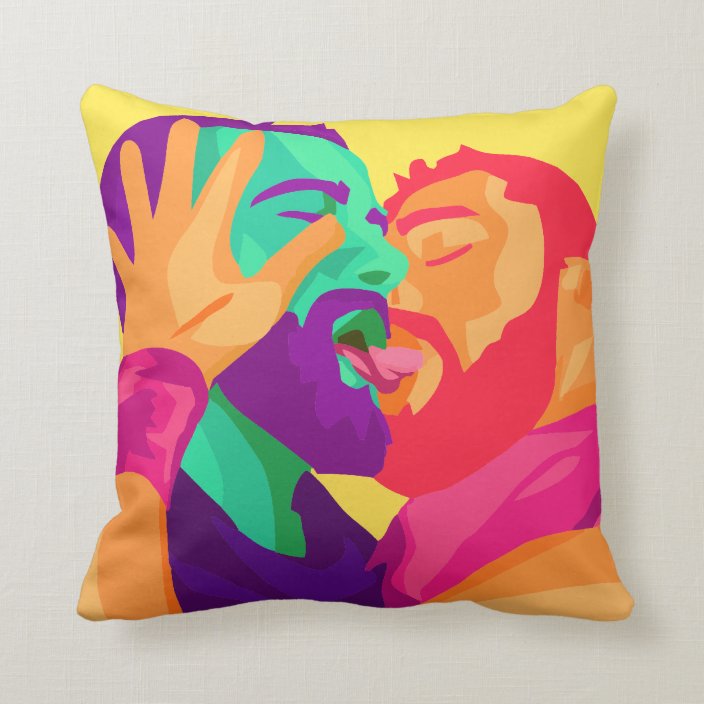 Gay Men Kissing Rainbow Art Colorful Pillow