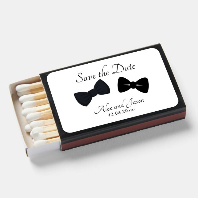 Gay men Modern  Black White Save the  Date Wedding Matchboxes (Front Open)