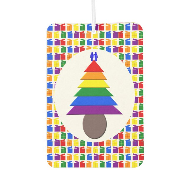 Gay Men Rainbow Christmas Tree and Presents Air Freshener (Front)