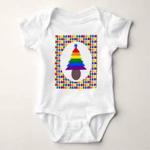 Gay Men Rainbow Christmas Tree and Presents Baby Bodysuit