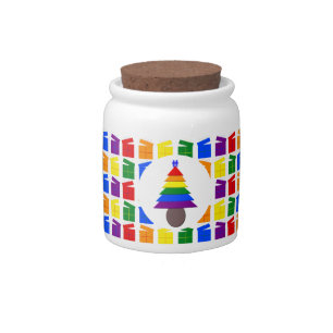 Gay Men Rainbow Christmas Tree and Presents Candy Jar