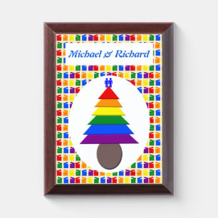 Gay Men Rainbow Christmas Tree and Presents Custom Award Plaque