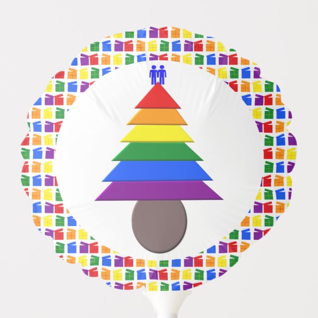 Gay Men Rainbow Christmas Tree and Presents Custom Balloon (Front)