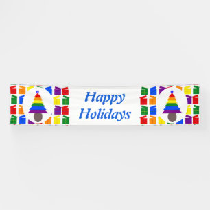 Gay Men Rainbow Christmas Tree and Presents Custom Banner