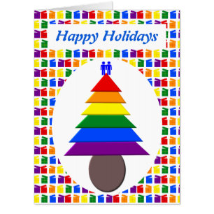 Gay Men Rainbow Christmas Tree and Presents Custom Card