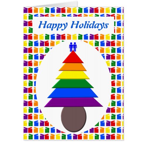 Gay Men Rainbow Christmas Tree and Presents Custom Card