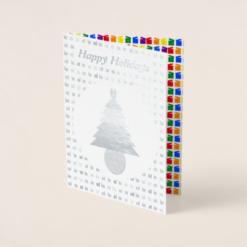 Gay Men Rainbow Christmas Tree and Presents Custom Foil Card