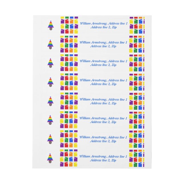 Gay Men Rainbow Christmas Tree and Presents Custom Wrap Around Address Label (Sheet)