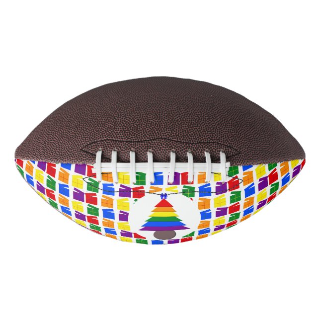 Gay Men Rainbow Christmas Tree and Presents Football (Front)