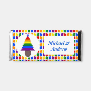 Gay Men Rainbow Christmas Tree and Presents Hershey Bar Favors