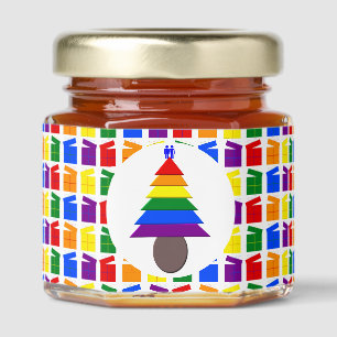 Gay Men Rainbow Christmas Tree and Presents Honey Jar Favors