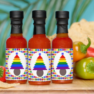 Gay Men Rainbow Christmas Tree and Presents Hot Sauces