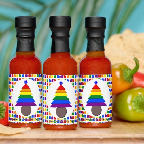 Gay Men Rainbow Christmas Tree and Presents Hot Sauces