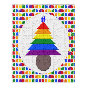 Gay Men Rainbow Christmas Tree and Presents Jigsaw Puzzle