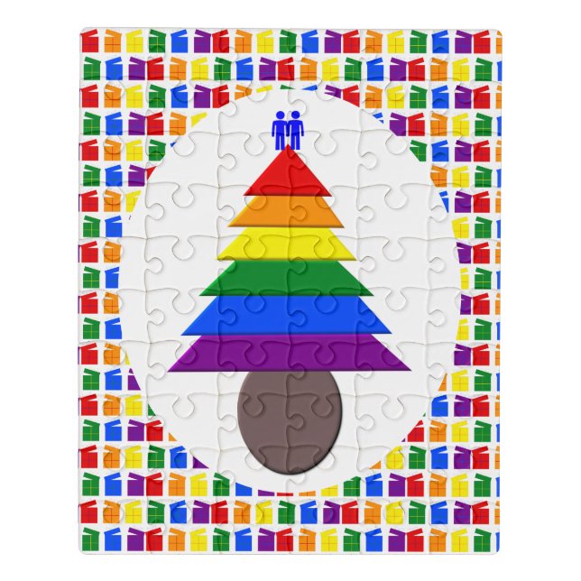 Gay Men Rainbow Christmas Tree and Presents Jigsaw Puzzle (Puzzle Vertical)