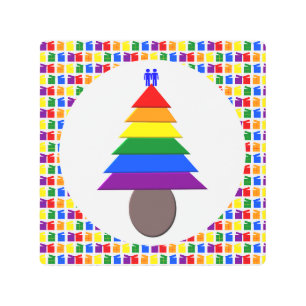 Gay Men Rainbow Christmas Tree and Presents Metal Print