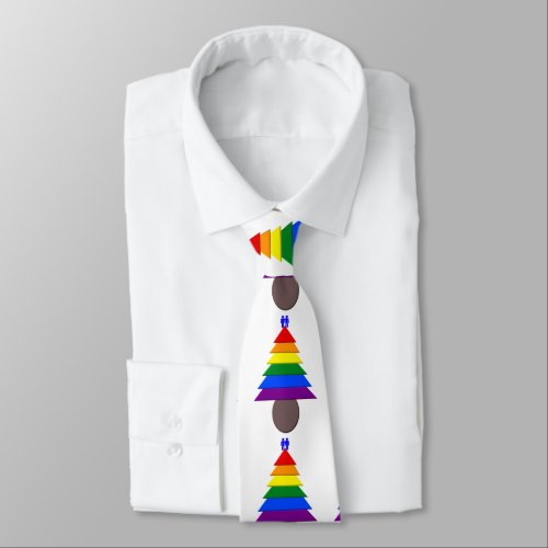 Gay Men Rainbow Christmas Tree and Presents Neck Tie