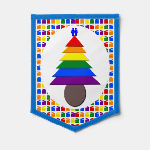Gay Men Rainbow Christmas Tree and Presents Pennant